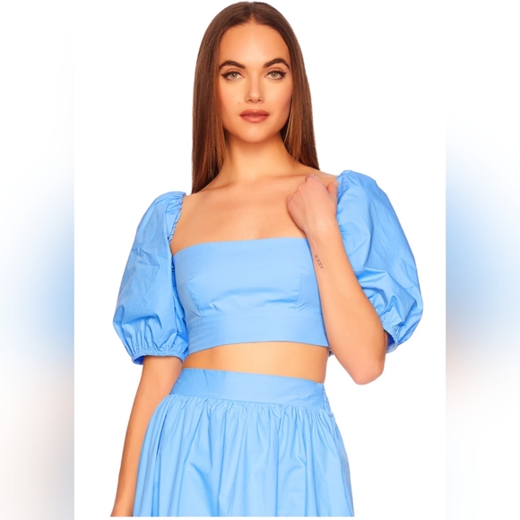 Susana Monaco Tops - Susana Monaco Sky Blue Puff Sleeve Crop Top